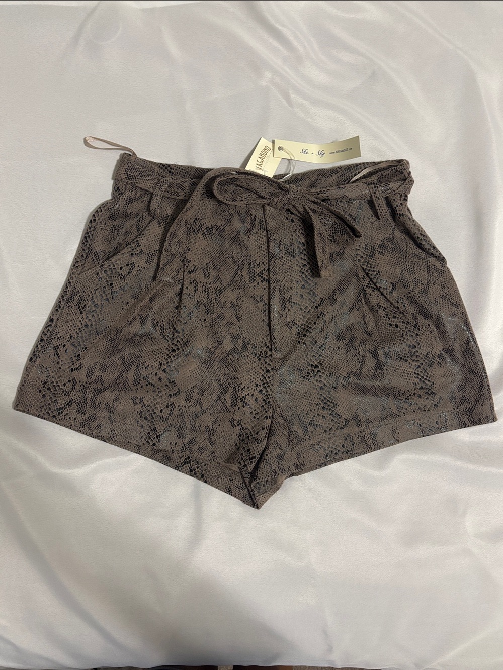 NWT She + Sky Faux Suede Snake Print Shorts in Brown & Black Medium